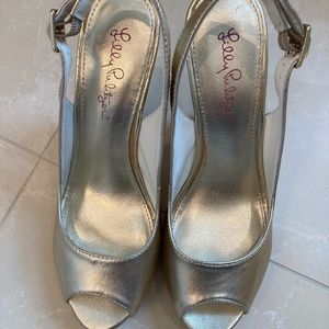 Lilly Pulitzer “Kristin  Wedge” Gold Heels
